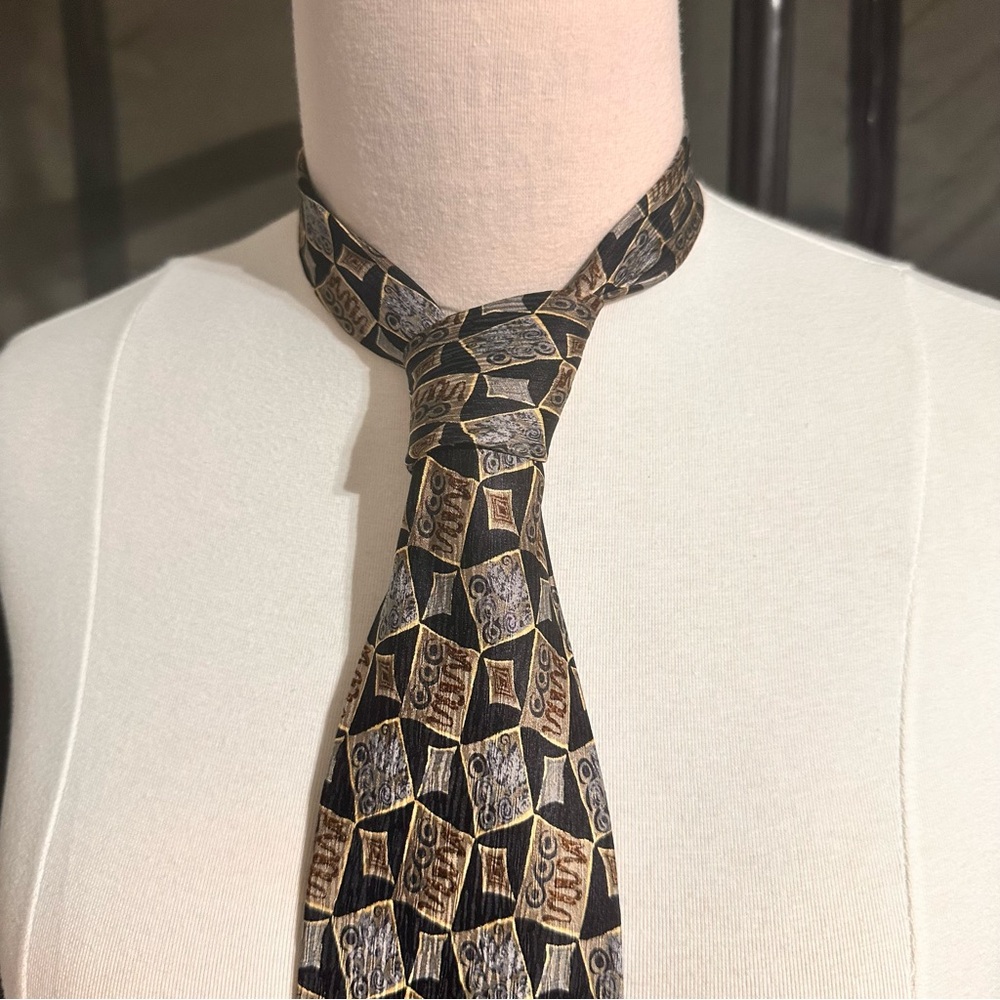 Vintage Dani Moda Maschile Men’s Silk Tie Grey Multicolor Geometric Handmade